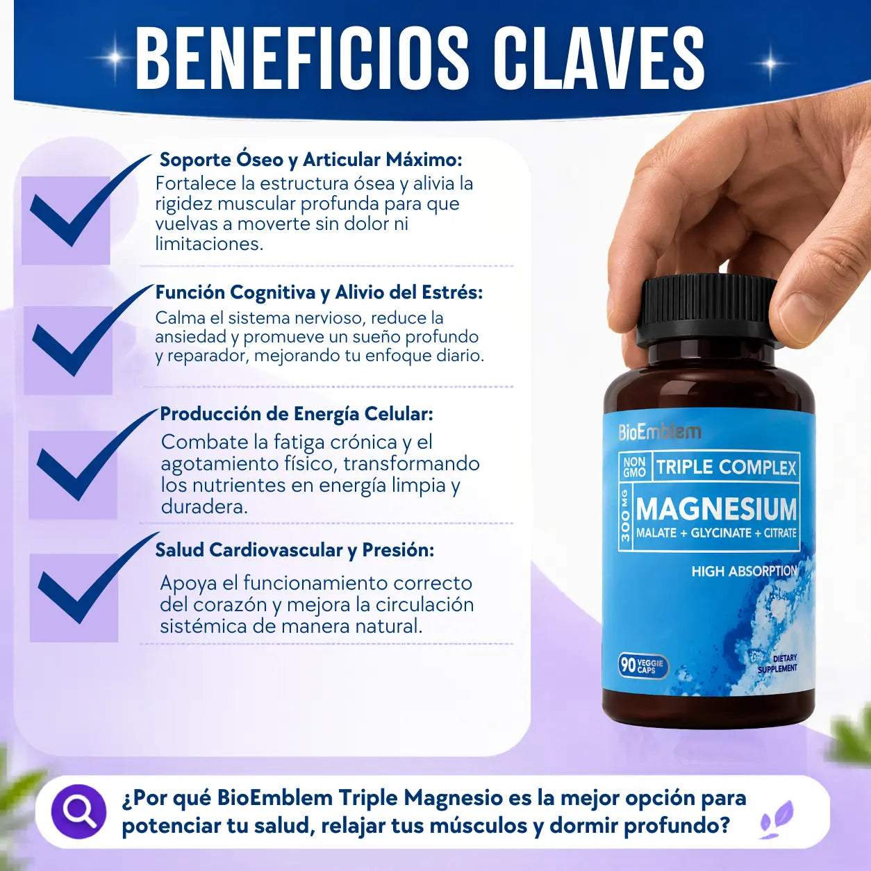 BioEmblem® Triple Complejo de Magnesio (90 Cápsulas)