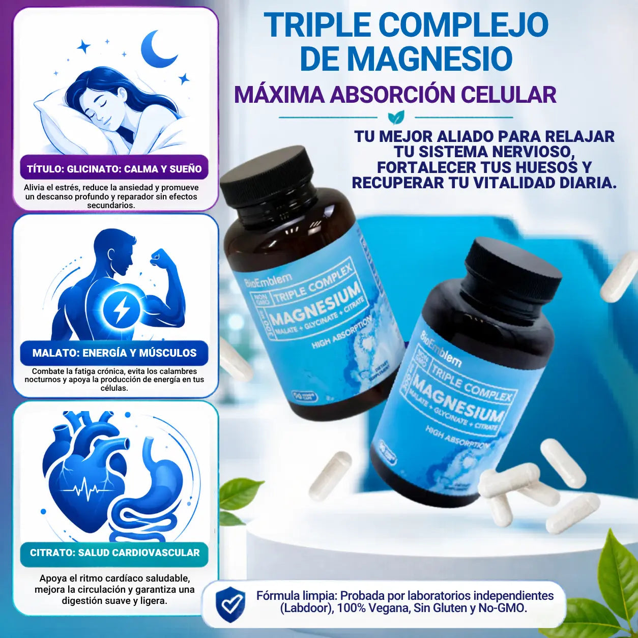 BioEmblem® Triple Complejo de Magnesio (90 Cápsulas)